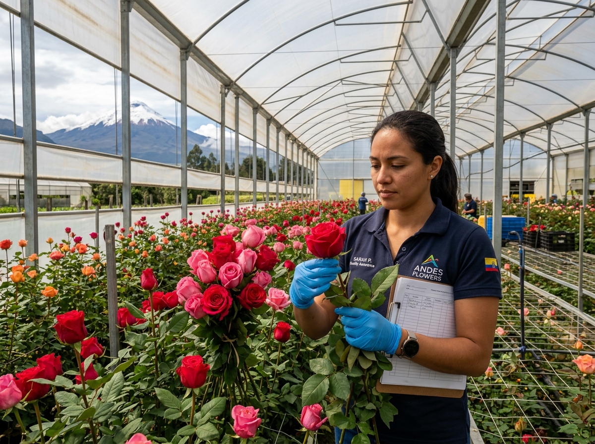 Fresh cut roses in Andean farms